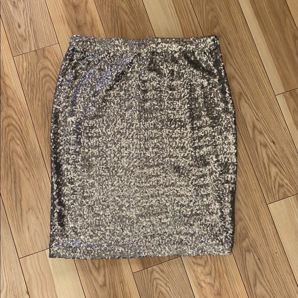 Cremieux Silver Sequin Pencil Skirt. Holiday Glam.